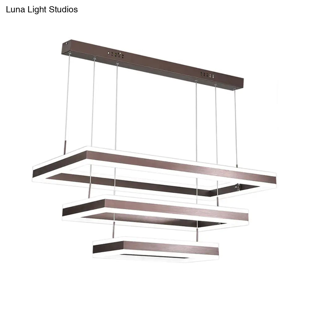 Modernist Aluminum Chandelier Led Pendant Lamp - Tapered Rectangle Design Brown Warm/White Light