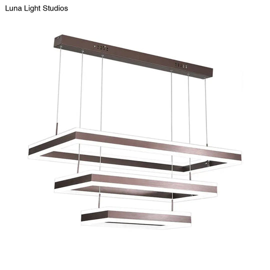 Modernist Aluminum Chandelier Led Pendant Lamp - Tapered Rectangle Design Brown Warm/White Light