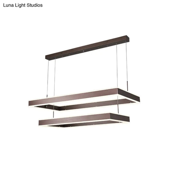 Modernist Aluminum Chandelier Led Pendant Lamp - Tapered Rectangle Design Brown Warm/White Light