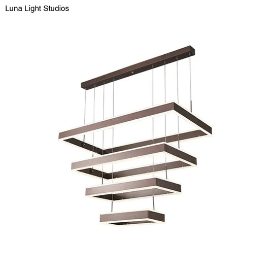 Modernist Aluminum Chandelier Led Pendant Lamp - Tapered Rectangle Design Brown Warm/White Light