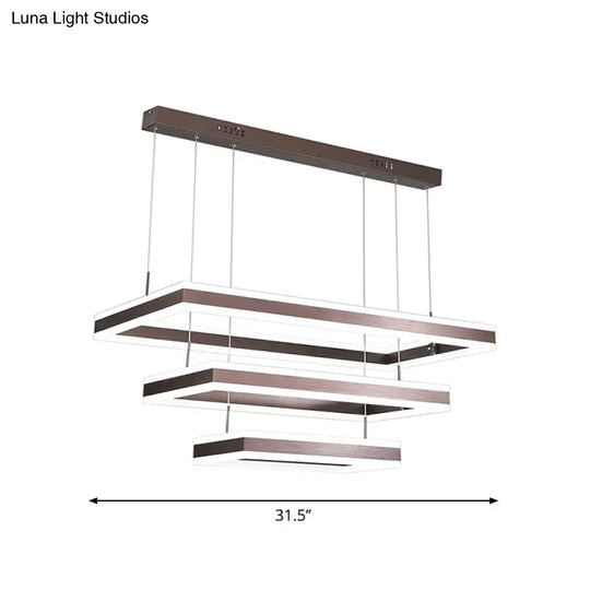 Modernist Aluminum Chandelier Led Pendant Lamp - Tapered Rectangle Design Brown Warm/White Light