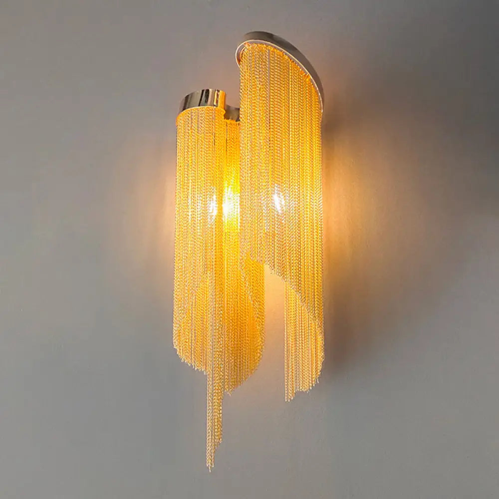 Modernist Aluminum Wall Light Sconce With Tassel Chain - 2 Bulbs Mounted Lamp For Living Room Gold