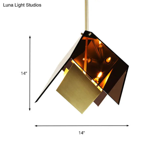 Modern Amber Glass Origami Pendant Light With 3 Led Lights For Kitchen Ceiling