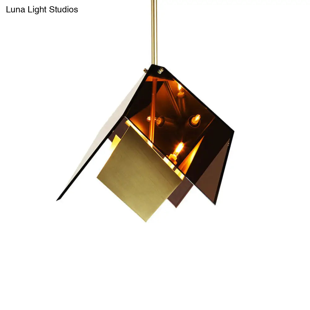 Modern Amber Glass Origami Pendant Light With 3 Led Lights For Kitchen Ceiling