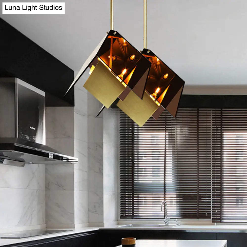 Modern Amber Glass Origami Pendant Light With 3 Led Lights For Kitchen Ceiling