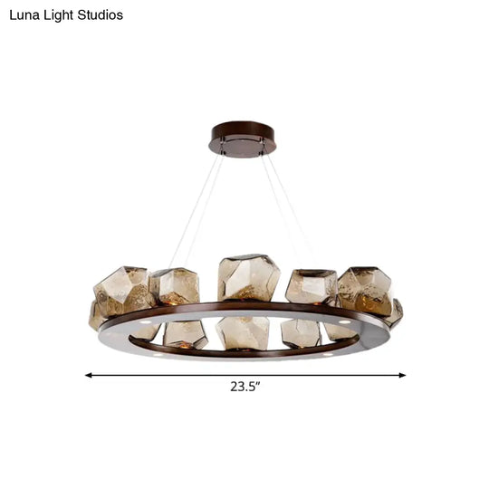 Modernist Amber Glass Chandelier Pendant Light With Multi Lights And Led Brown Hanging Design