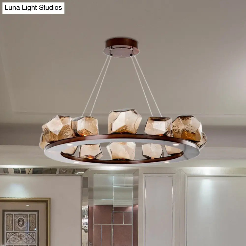 Modernist Amber Glass Chandelier Pendant Light With Multi Lights And Led Brown Hanging Design