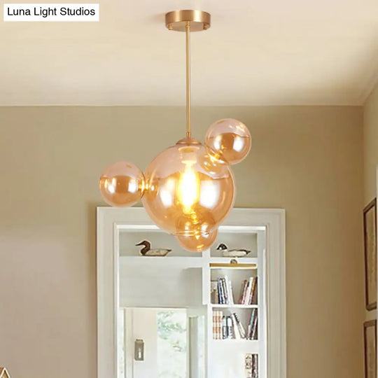 Modernist Amber Glass Pendant Lamp Kit 1 Light Bubble Shape Ideal For Dining Table / B