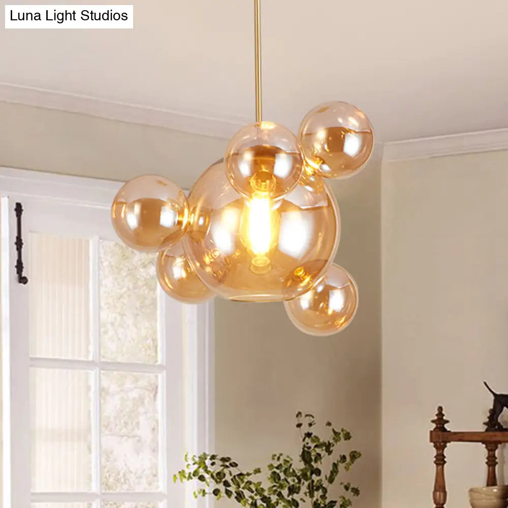 Modernist Amber Glass Pendant Lamp Kit 1 Light Bubble Shape Ideal For Dining Table / A