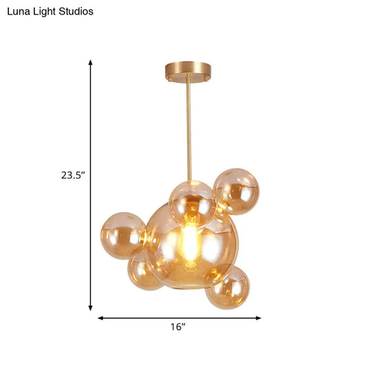 Modernist Amber Glass Pendant Lamp Kit 1 Light Bubble Shape Ideal For Dining Table