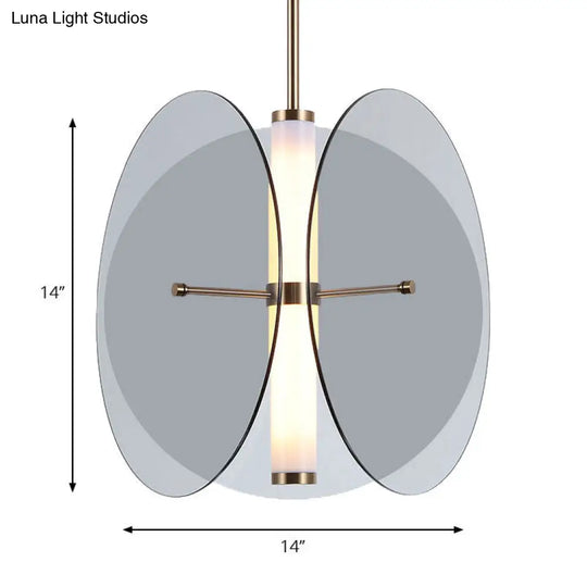 Modernist Amber/Smoke Glass Pendant Light With Led-Enhanced Round Design