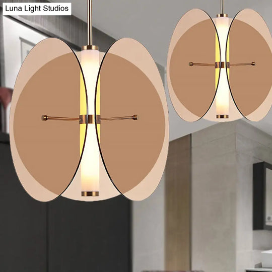 Modernist Amber/Smoke Glass Pendant Light With Led-Enhanced Round Design Amber