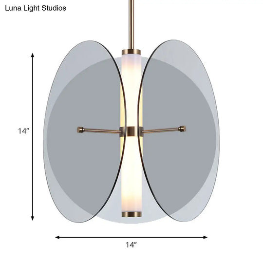 Modernist Amber/Smoke Glass Pendant Light With Led 1-Light 3 Disks Hanging Ceiling Lamp