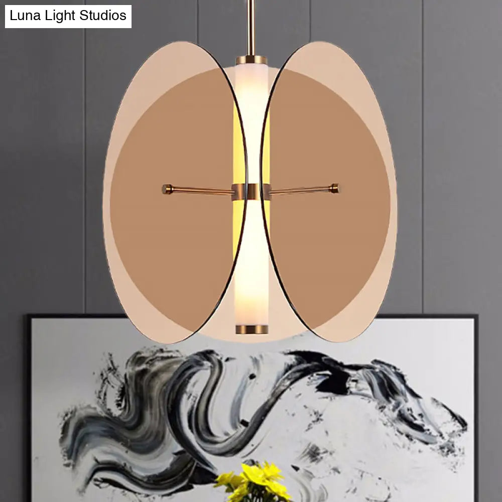 Modernist Amber/Smoke Glass Pendant Light With Led 1-Light 3 Disks Hanging Ceiling Lamp