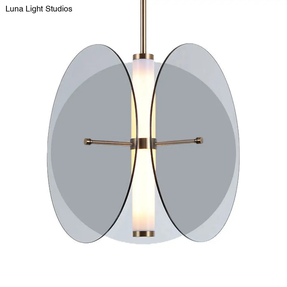 Modernist Amber/Smoke Glass Pendant Light With Led-Enhanced Round Design