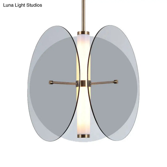 Modernist Amber/Smoke Glass Pendant Light With Led-Enhanced Round Design