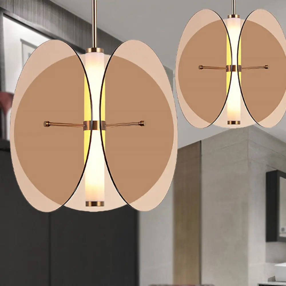 Modernist Amber/Smoke Glass Pendant Light With Led 1-Light 3 Disks Hanging Ceiling Lamp Amber