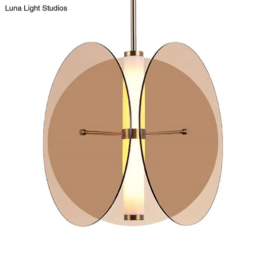 Modernist Amber/Smoke Glass Pendant Light With Led 1-Light 3 Disks Hanging Ceiling Lamp