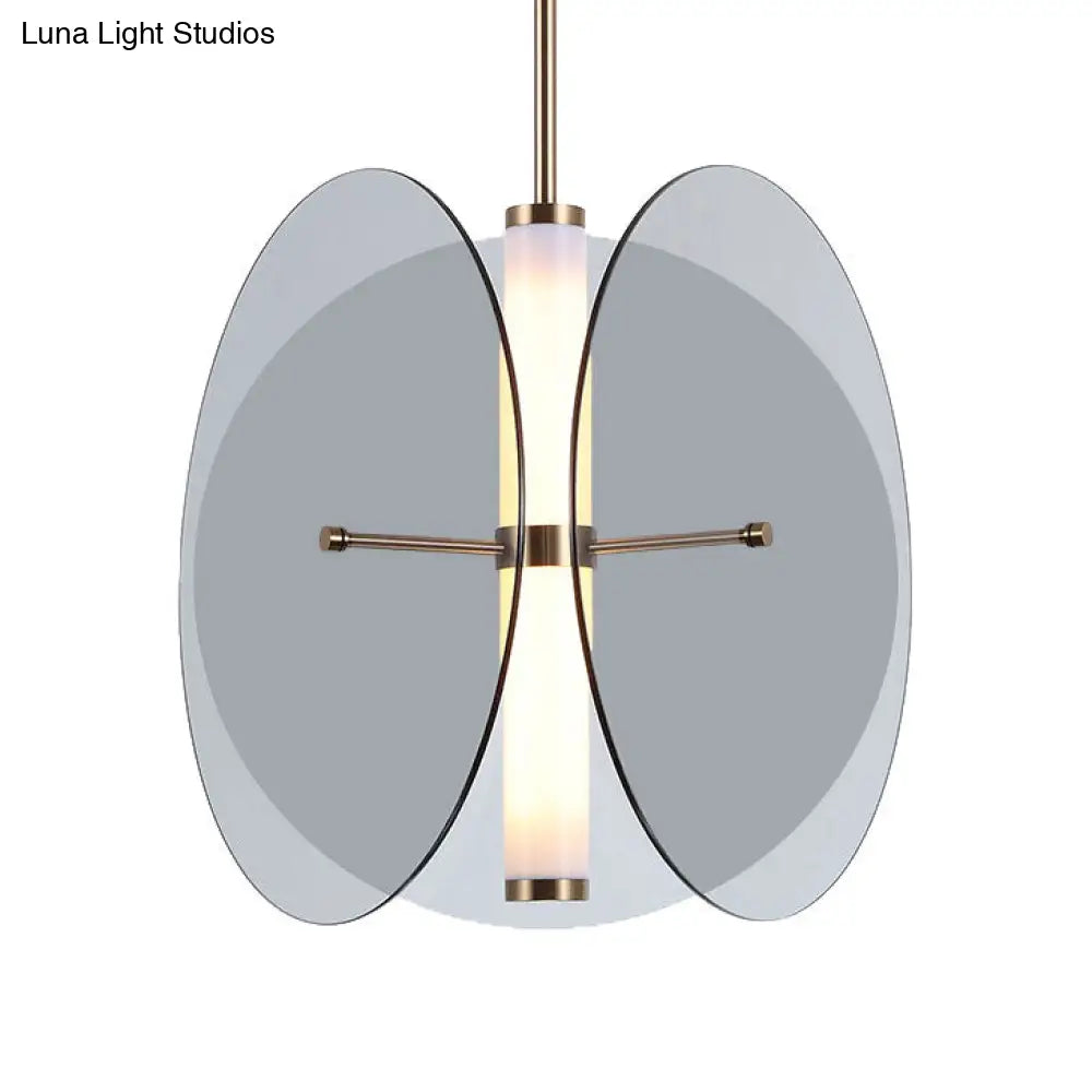 Modernist Amber/Smoke Glass Pendant Light With Led 1-Light 3 Disks Hanging Ceiling Lamp