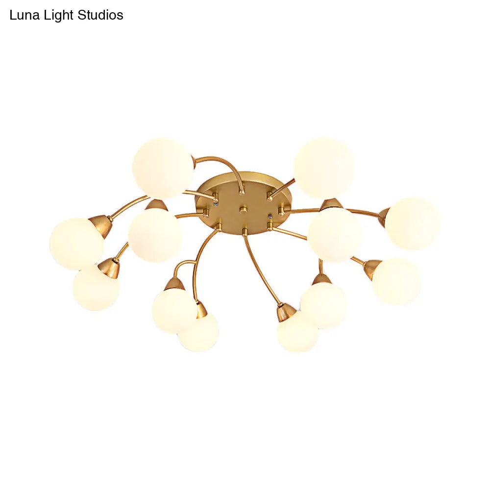 Modernist Amber/Smoky/Cream Glass Semi Flush Lamp With Grape Shape Led Lights - Gold Mount Fixture