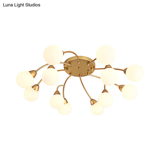 Modernist Amber/Smoky/Cream Glass Semi Flush Lamp With Grape Shape Led Lights - Gold Mount Fixture