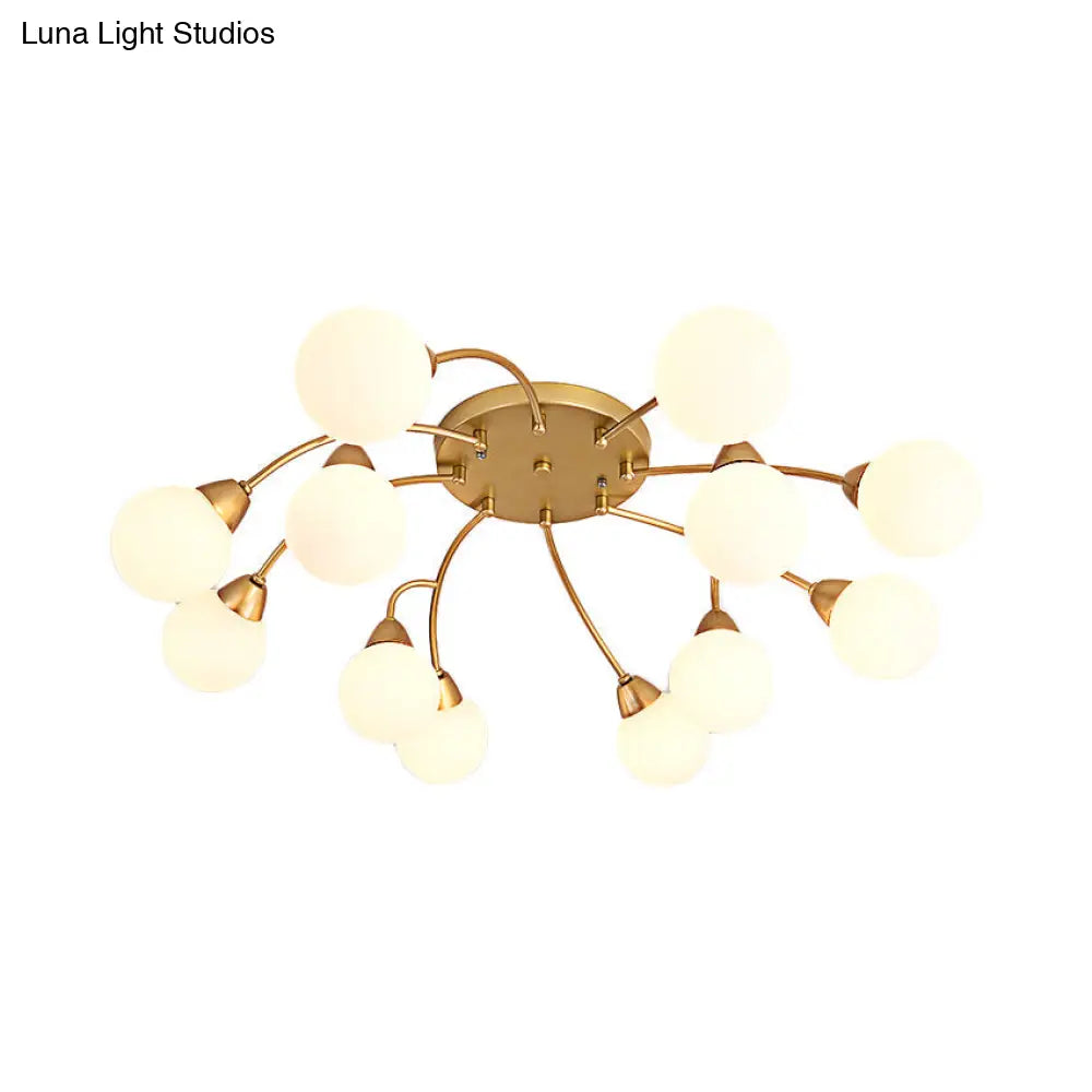 Modernist Amber/Cream/Smoky Glass Semi Flush Lamp - Gold Led Lighting Fixture