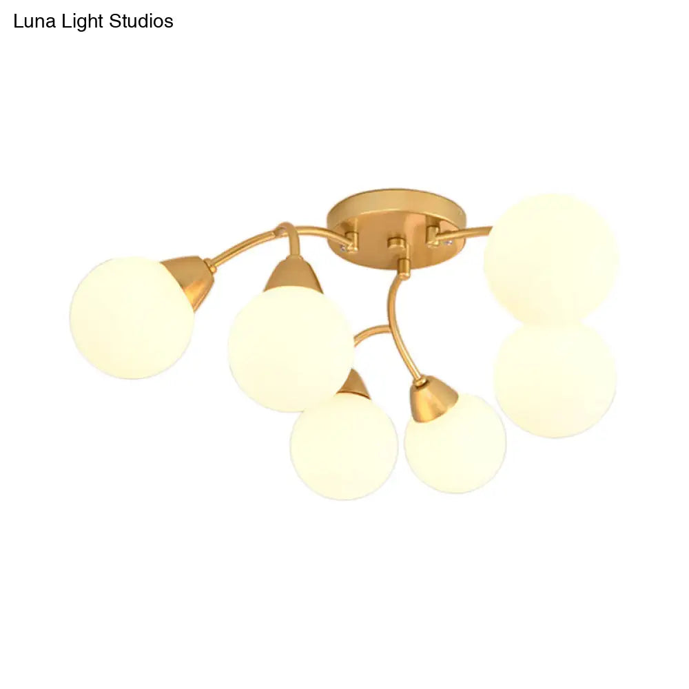 Modernist Amber/Cream/Smoky Glass Semi Flush Lamp - Gold Led Lighting Fixture