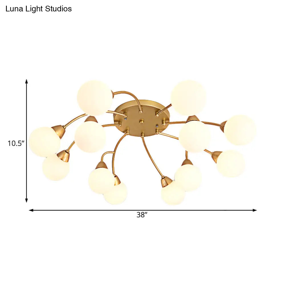 Modernist Amber/Smoky/Cream Glass Semi Flush Lamp With Grape Shape Led Lights - Gold Mount Fixture