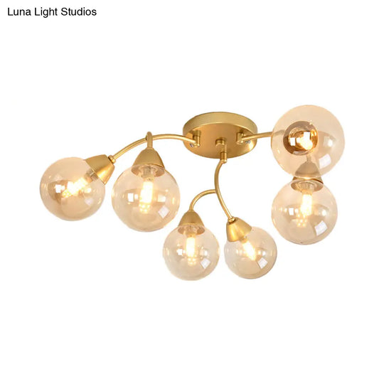 Modernist Amber/Cream/Smoky Glass Semi Flush Lamp - Gold Led Lighting Fixture