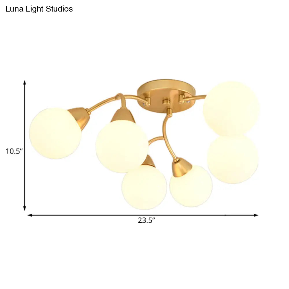 Modernist Amber/Smoky/Cream Glass Semi Flush Lamp With Grape Shape Led Lights - Gold Mount Fixture