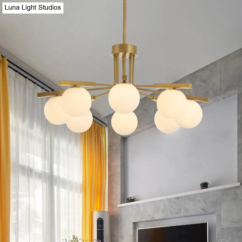 Modernist Ball White Glass Chandelier - 5/8 Lights Led Gold Ceiling Lamp Fixture