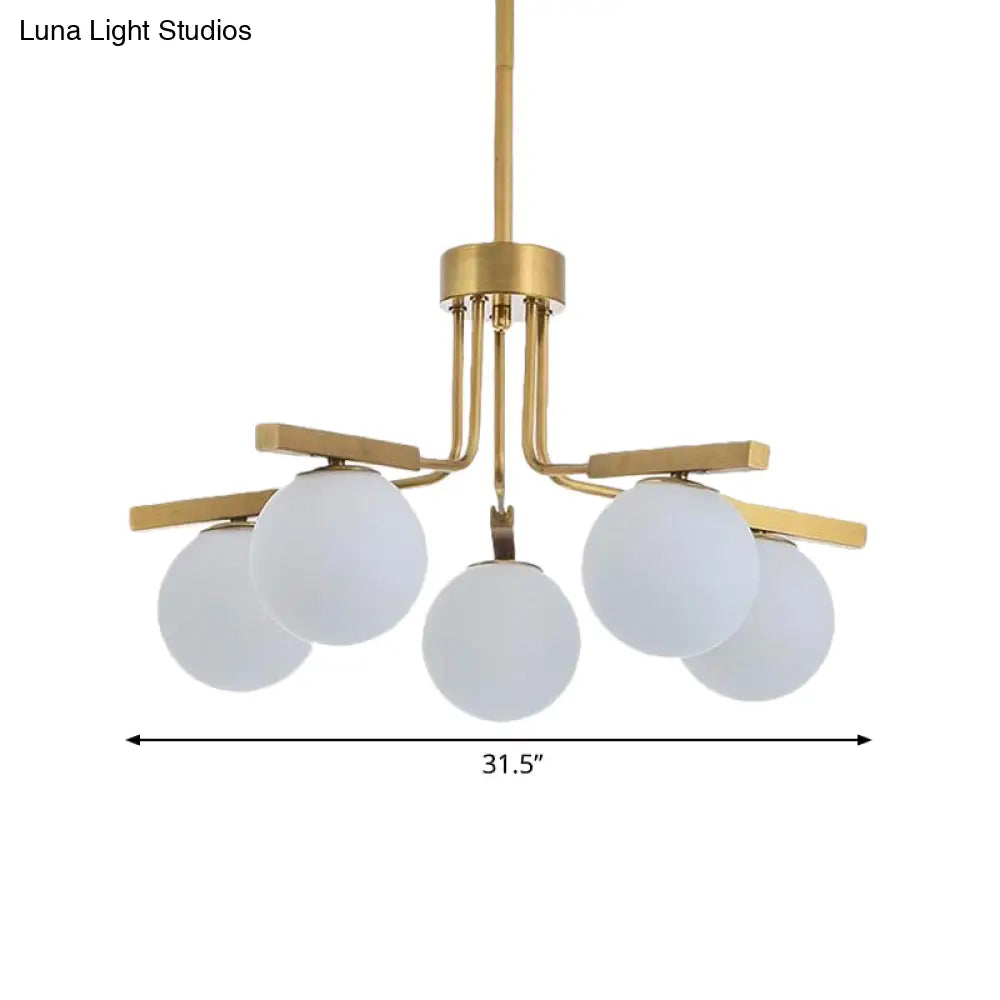 Modernist Ball White Glass Chandelier - 5/8 Lights Led Gold Ceiling Lamp Fixture