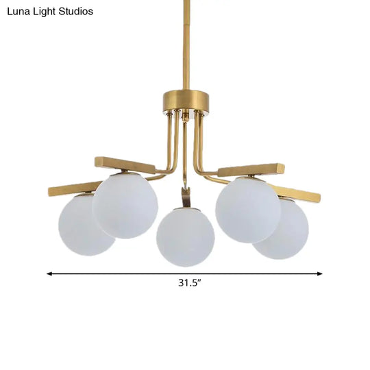 Modernist Ball White Glass Chandelier - 5/8 Lights Led Gold Ceiling Lamp Fixture