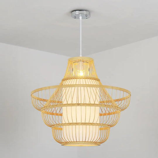 Modernist Bamboo Pendant Light Kit - 16’/19.5’ Wide 1 Bulb Wood And Jar Suspension / 19.5’