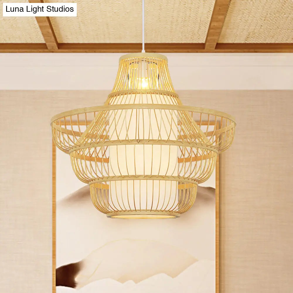 Modernist Bamboo Pendant Light Kit - 16’/19.5’ Wide 1 Bulb Wood And Jar Suspension