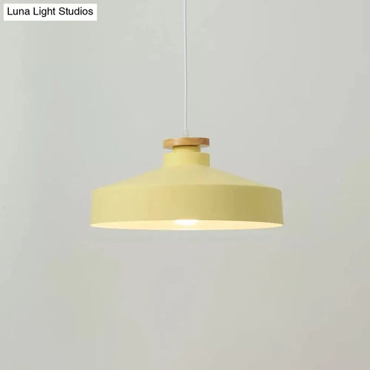 Sleek 1-Light Modernist Drop Lamp With Barrel Wood Suspension And Metal Shade Yellow / A