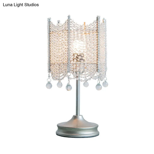 Modernist Beaded Crystal Desk Lamp Small Gold/Silver Table Light 1 Bulb 5.5/7 Wide