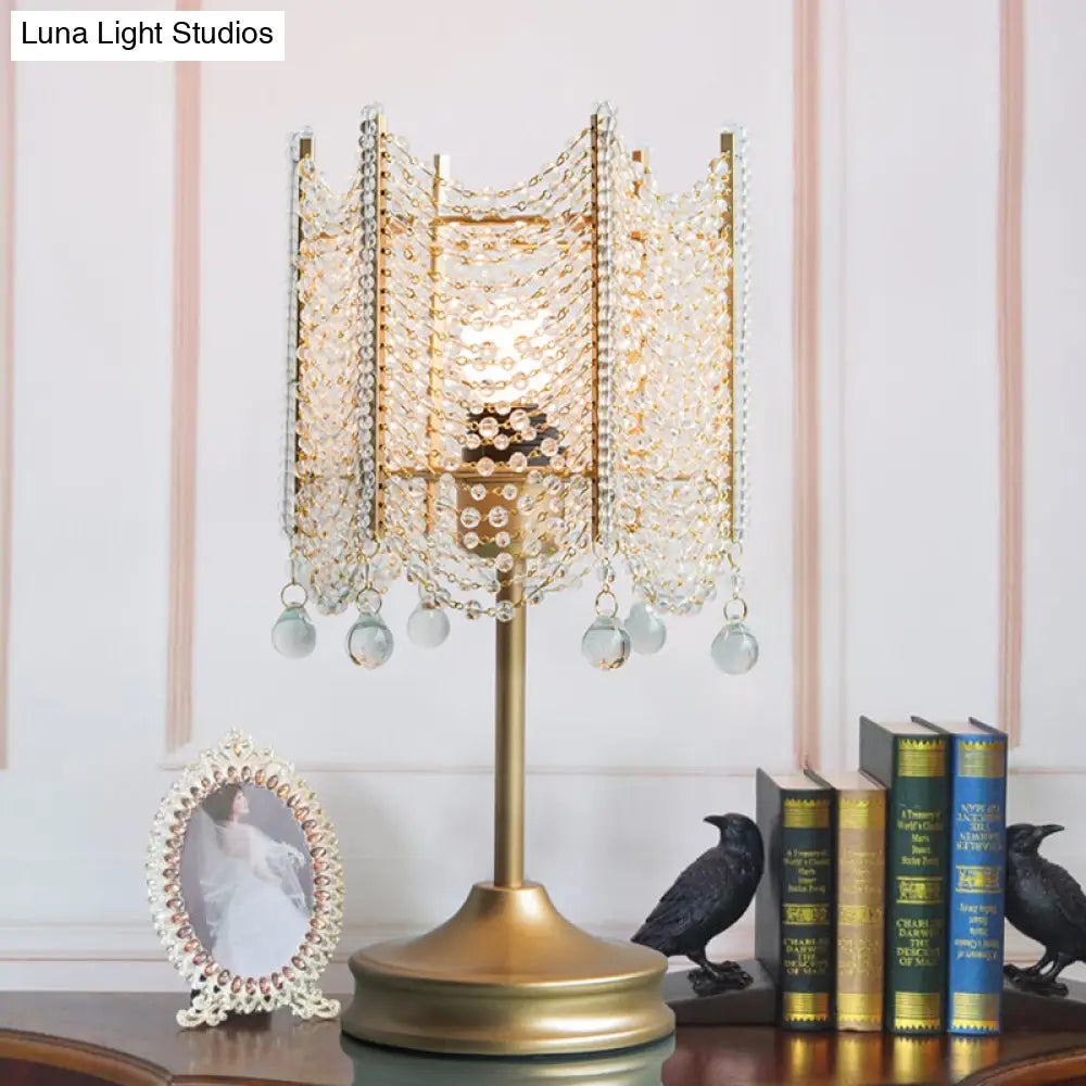 Modernist Beaded Crystal Desk Lamp Small Gold/Silver Table Light 1 Bulb 5.5/7 Wide