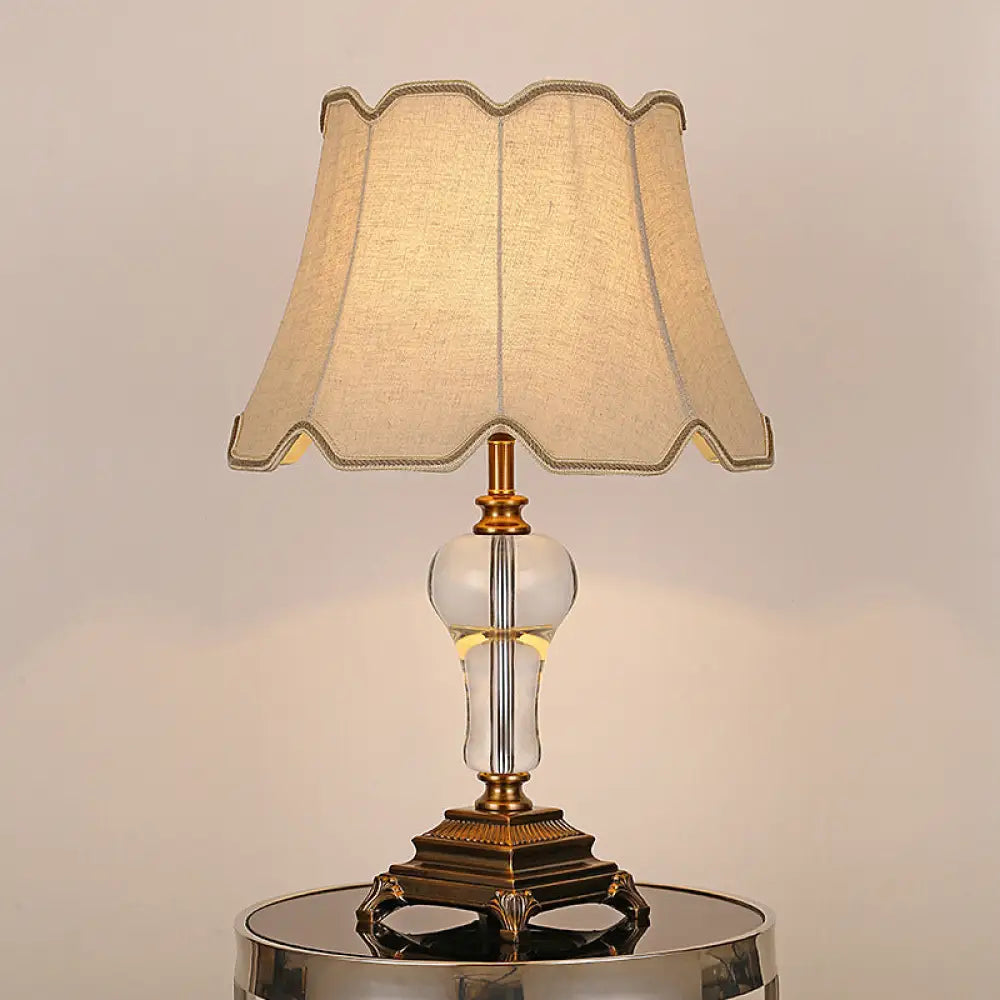 Modernist Beige Fabric Paneled Bell Task Light Nightstand Lamp For Bedroom