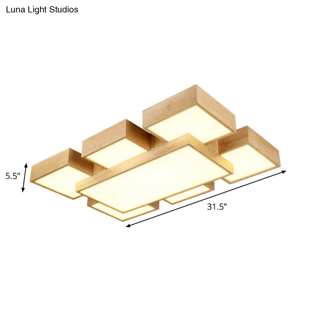 Modernist Beige Flush Mount 26’/31.5’ Led Wood Ceiling Light Fixture