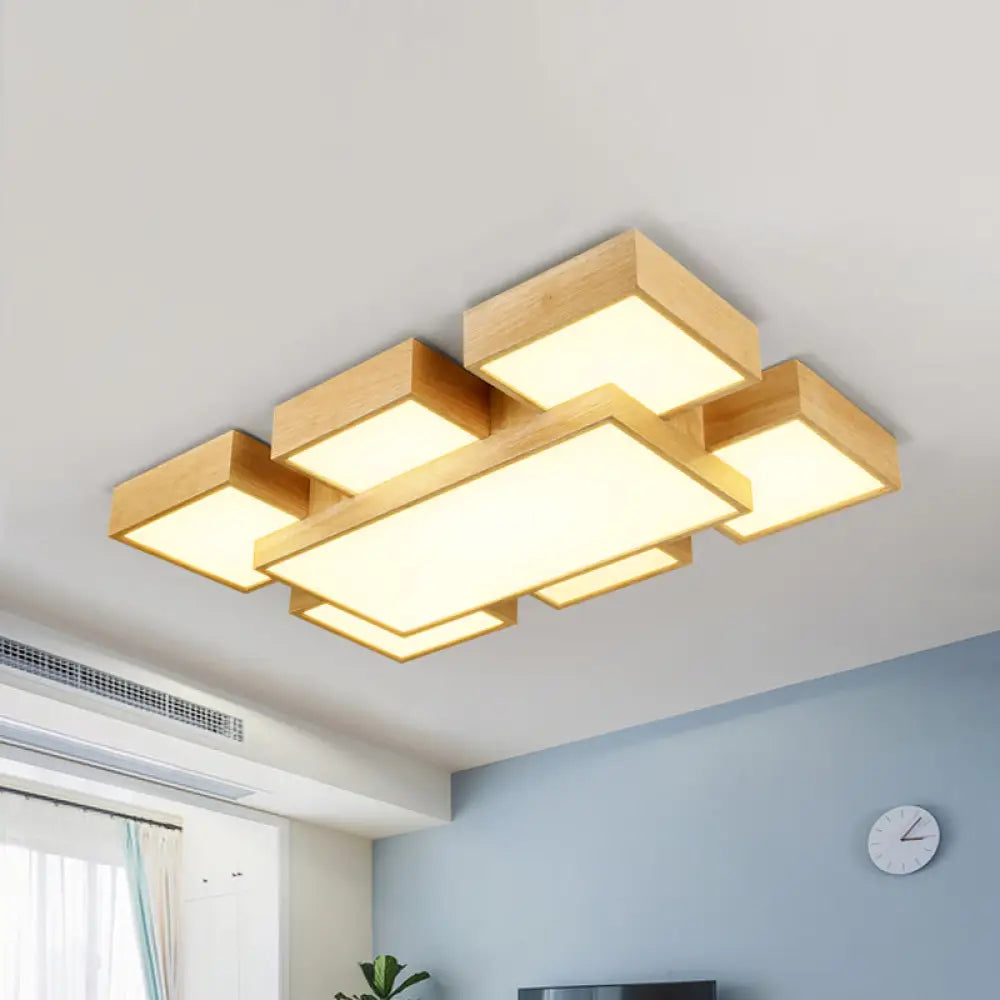 Modernist Beige Flush Mount 26’/31.5’ Led Wood Ceiling Light Fixture / 31.5’