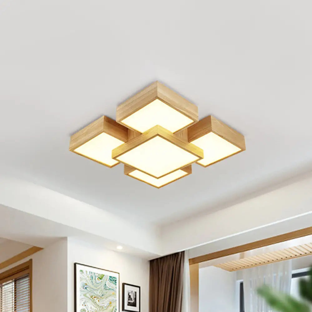 Modernist Beige Flush Mount 26’/31.5’ Led Wood Ceiling Light Fixture / 26’