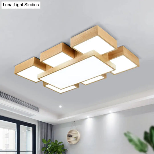 Modernist Beige Flush Mount 26’/31.5’ Led Wood Ceiling Light Fixture