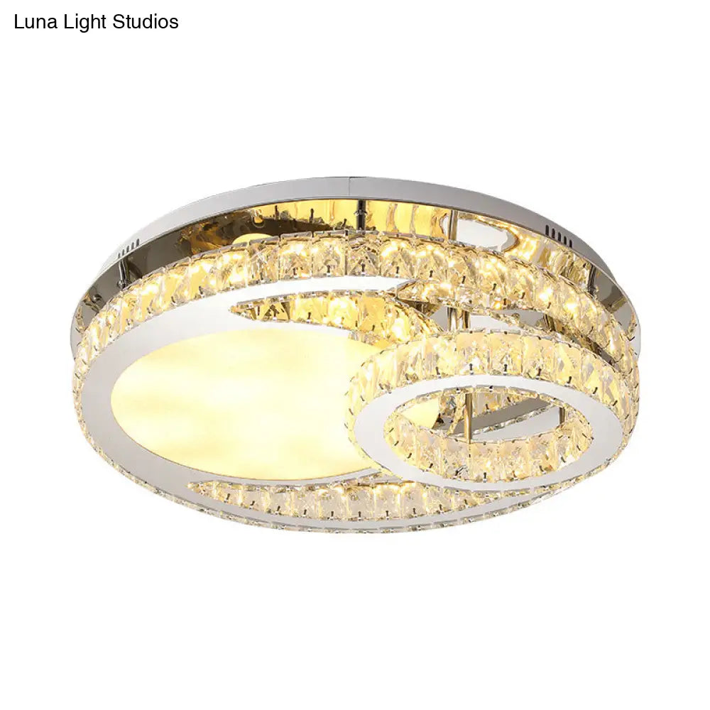 Modernist Beveled Crystal Led Ceiling Light: Round 19.5/23.5 Wide Chrome Semi Flush In Warm/White
