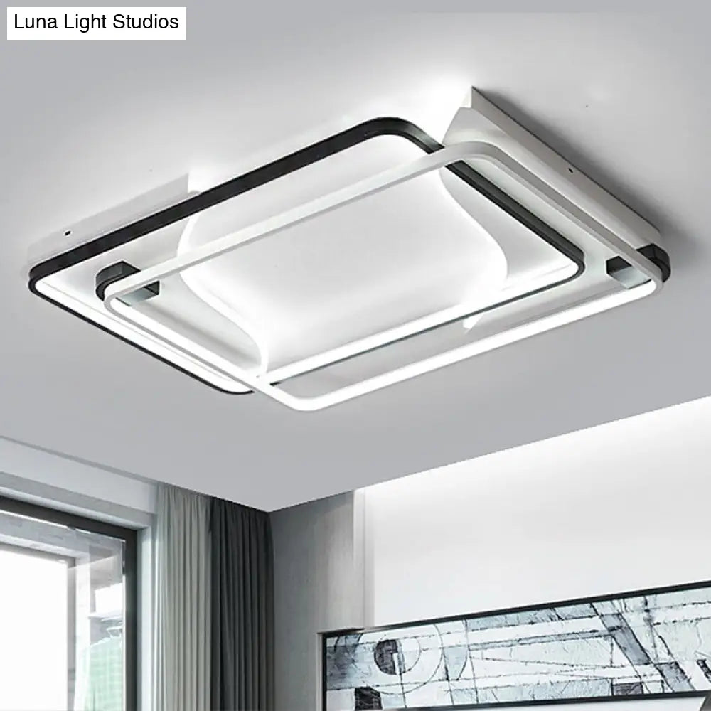 Modernist Black And White Led Flush Mount Light - 18/22/31.5 Wide Acrylic Shade Square/Rectangle