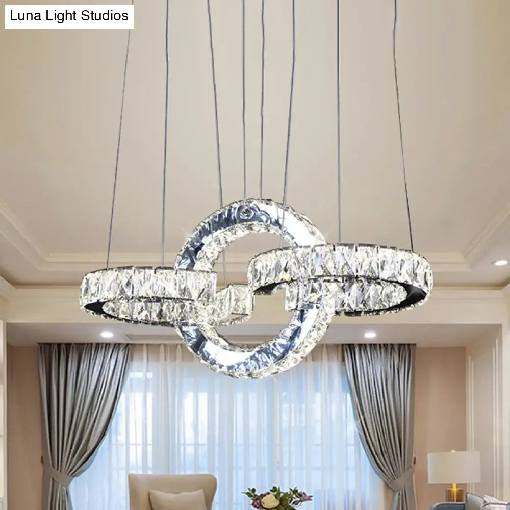 Modernist Black Crystal Led Pendant Lighting - Interlocking Rings Chandelier For Dining Room