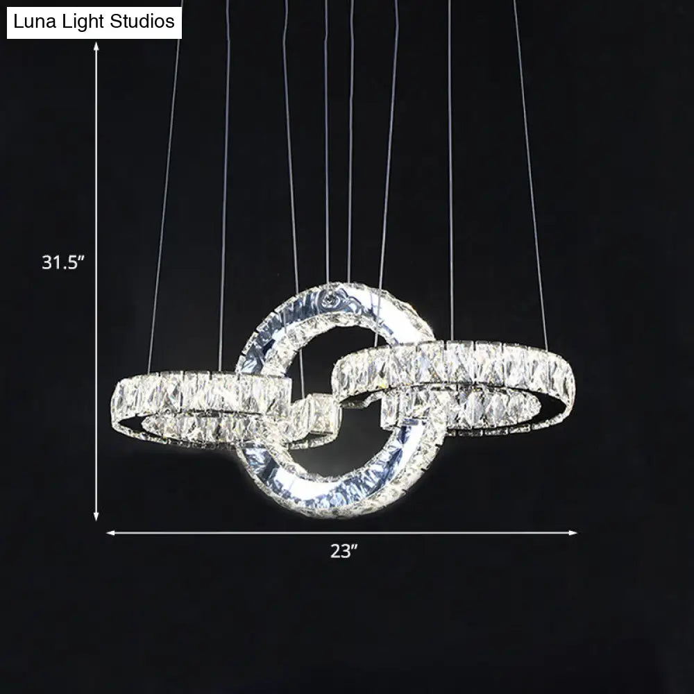 Modern Black Crystal Led Pendant Chandelier With Interlocking Rings For Dining Room