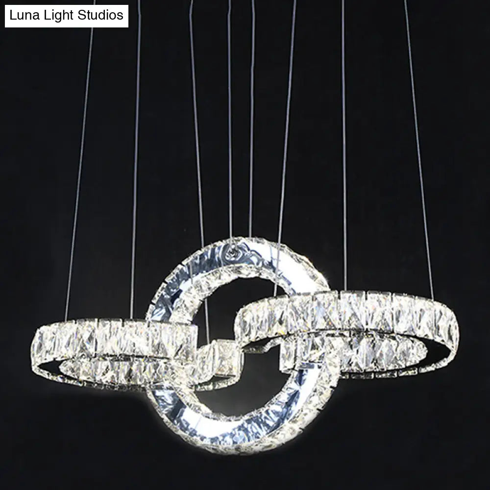 Modern Black Crystal Led Pendant Chandelier With Interlocking Rings For Dining Room