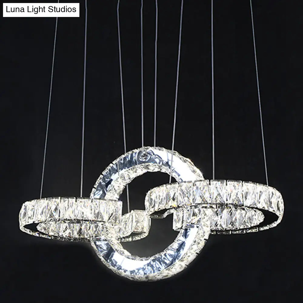 Modernist Black Crystal Led Pendant Lighting - Interlocking Rings Chandelier For Dining Room