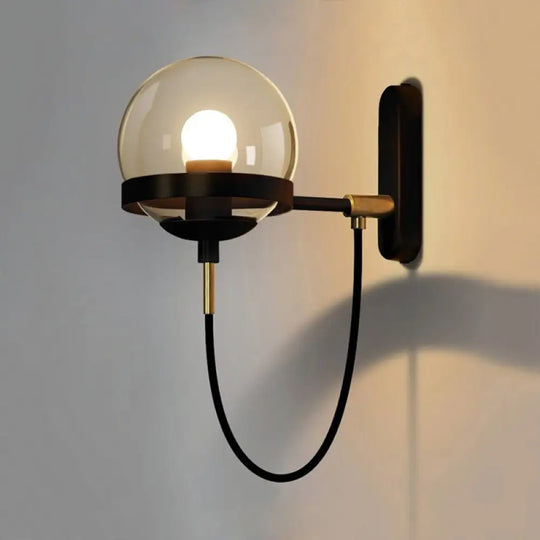 Modernist Black/Gold Rope Wall Sconce With Smoke Glass - 1 Light Black